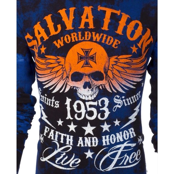 ARCHAIC by AFFLICTION Men's Long Sleeve THERMAL Shirt BLACK TIDE Biker Black $58 - Picture 4 of 7